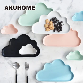 

Ceramic Porcelain Cloud Rain Plate Matt Smooth Novel Cute Dish Dinnerware Kid Children Baby