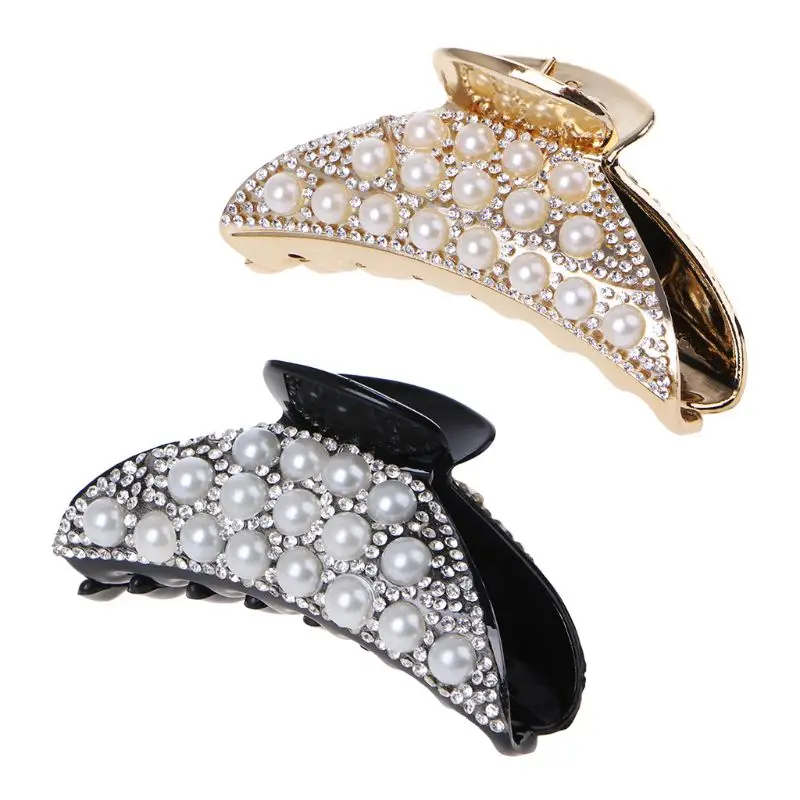 

Popular Hair Clip Faux Pearl Rhinestone Lady Hair Claw Clips Women Elegant Large Grab Clip