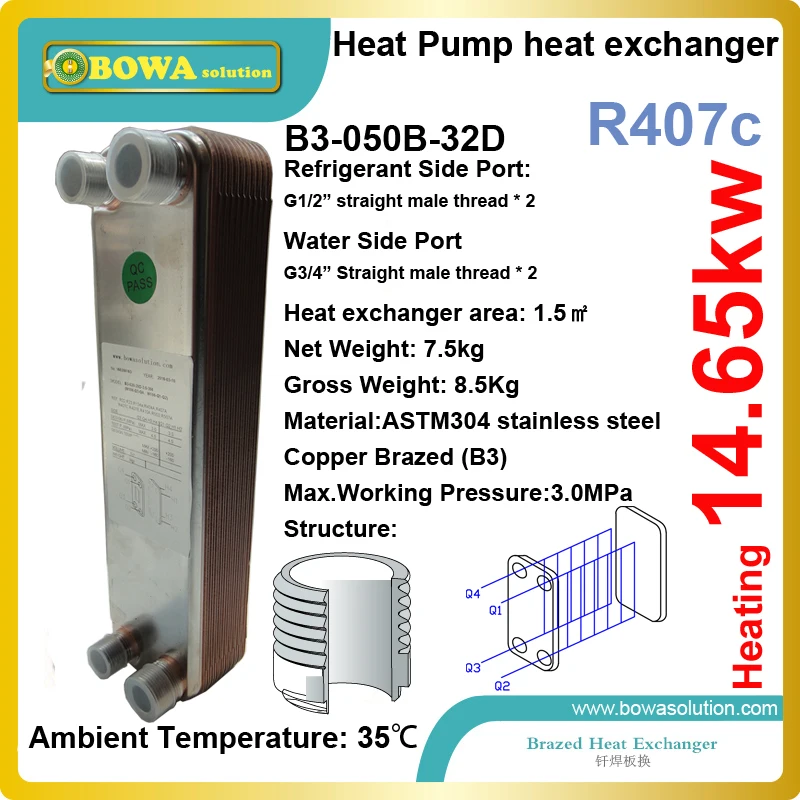 4HP condenser in R407c heat pump water heater equipment is compact size