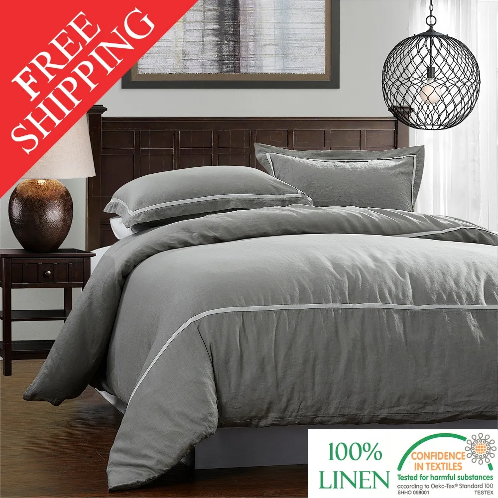 

FreeShipping 100% Pure Linen Duvet Cover Set Soft Quilt Cover Gray 3pcs Include Quilt Cover Pillowcase Twin Queen Full King