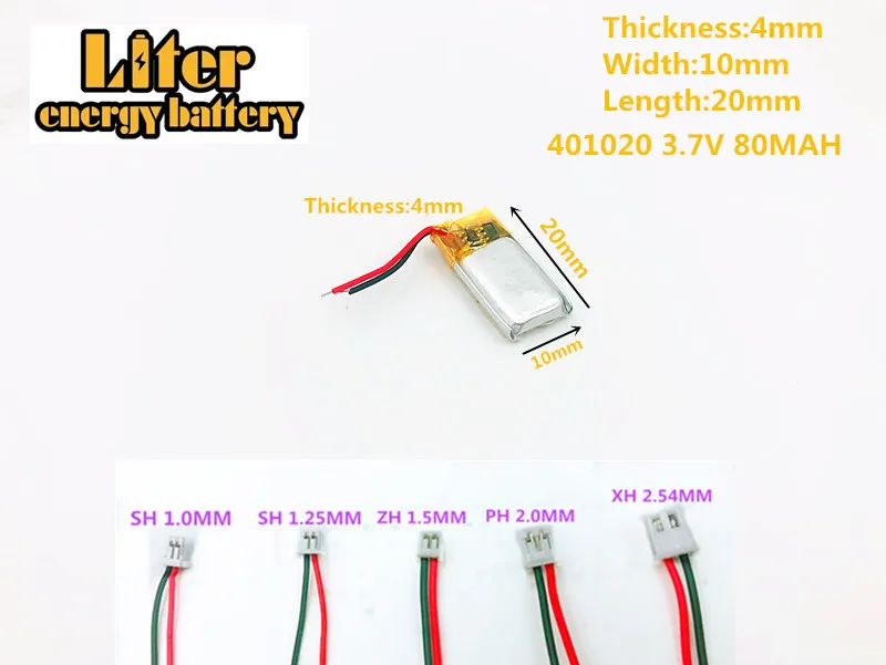

401020 3.7V 80MAH lithium polymer battery FOR 3.7V 80MAH 401020 PLUG MP3 MP4 MP5 Bluetooth polymer rechargeable battery