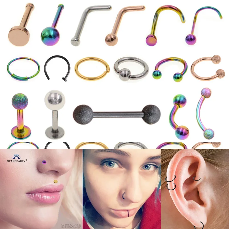 

5 colors/lot Cool Fake Nose Ring Helix Piercing Tongue Ring Fake Piercing Daith Ear Piercing Tragus Eyebrow Earrings Set Jewelry
