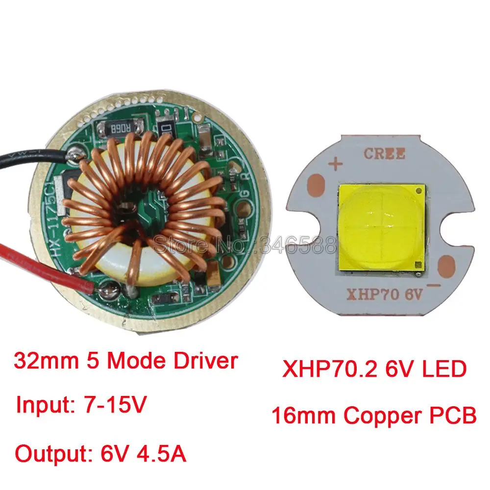 Cree XHP70.2 6V Высокая Мощность светодиодный излучатель 16 мм 20 мм Медь PCB холодный белый нейтральный белый теплый белый Цвет+ 1 режим или 5 режимов драйвер - Испускаемый цвет: 16mm 32mm 1Mode