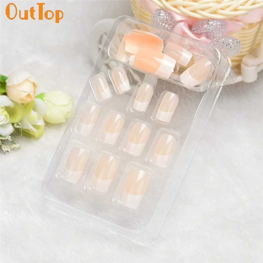 OutTop ColorWomen 24 шт. натуральный дизайн ногтей Полный Французский Типсы искусственная
