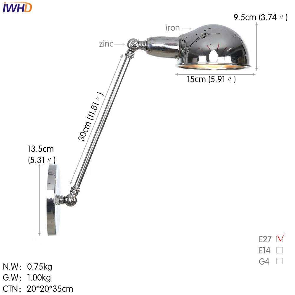 IWHD Железный регулируемый светодиодный настенный светильник белый винтажный промышленный Wandlamp скандинавские Настенные светильники для дома аппликация Мураль светильник - Цвет абажура: Style H