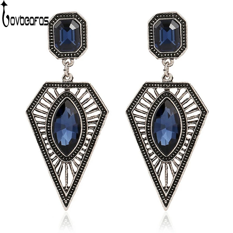 

LOVBEAFAS 2019 Fashion Bohemian Vintage Drop Earrings For Women Fine Jewelry Ethnic Gypsy Hollow Gem Triangle Drop Boho Earrings