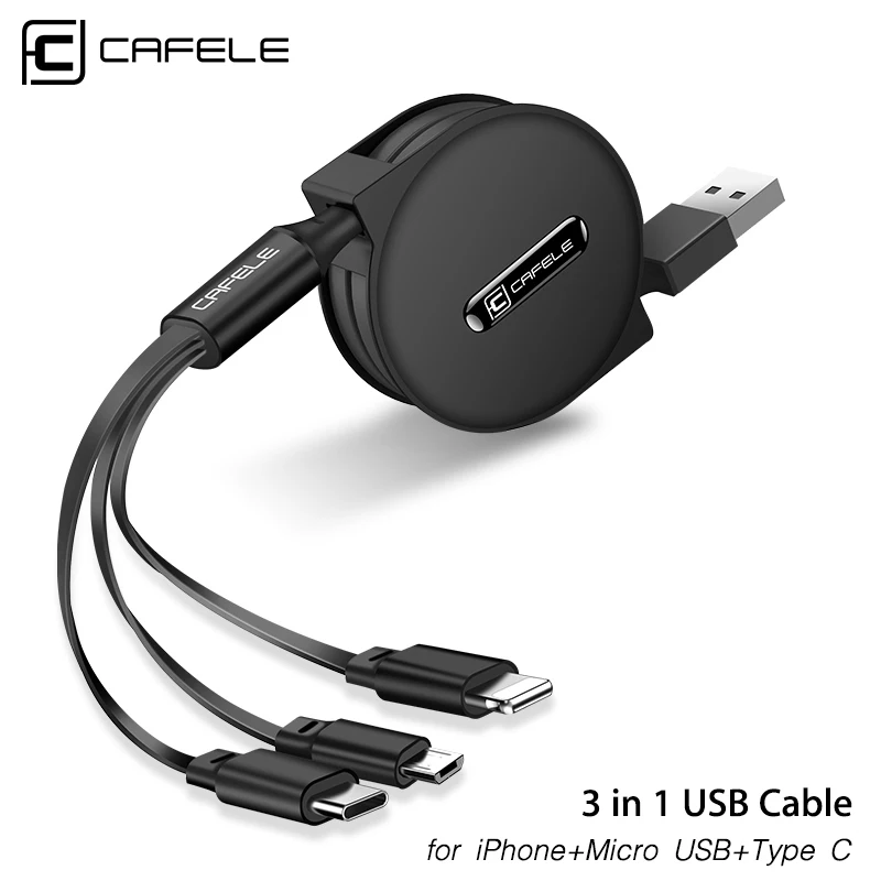  Cafele 3 in 1 Versenkbare USB Kabel für iPhone Micro USB Typ C Flache Kabel Schnelle Lade für iPhon