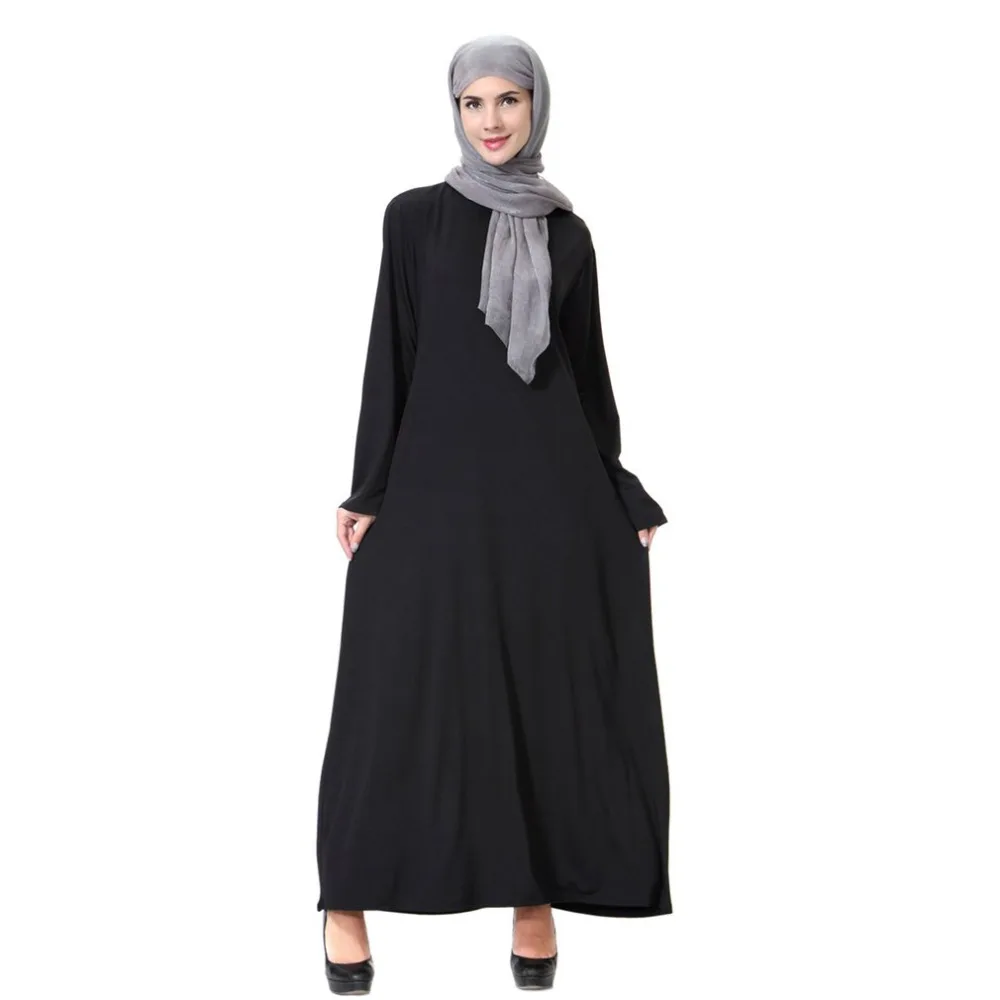 Women Formal Black Abaya Muslim Long Style Robe for Ladies Round Neck...