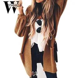 2018 Сгущает осень зима Для женщин свитер кардиганы Повседневное карманов теплые длинные дизайн женский трикотаж пальто свободного кроя