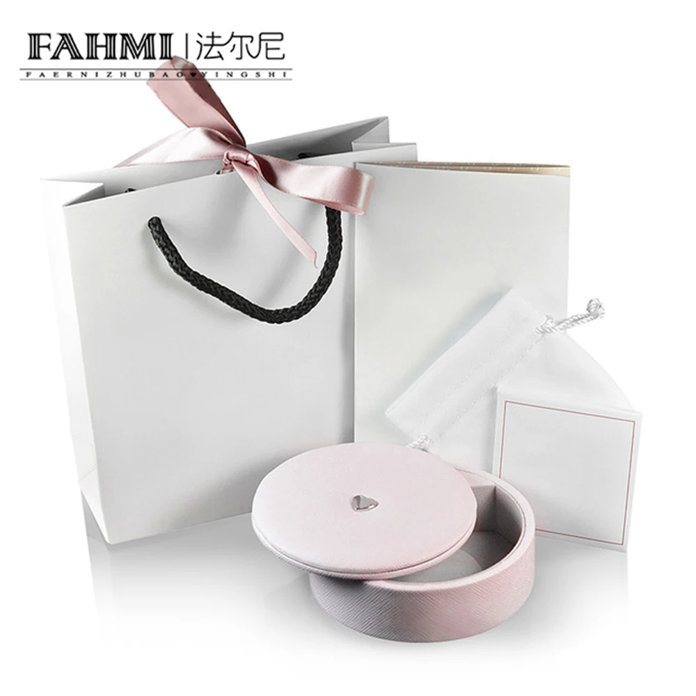 

FAHMI 100% Brand New 1:1 Genuine Charm Pink Love Round jewelry Rotary Protection Box Original Bracelet Necklace Gift Box Set