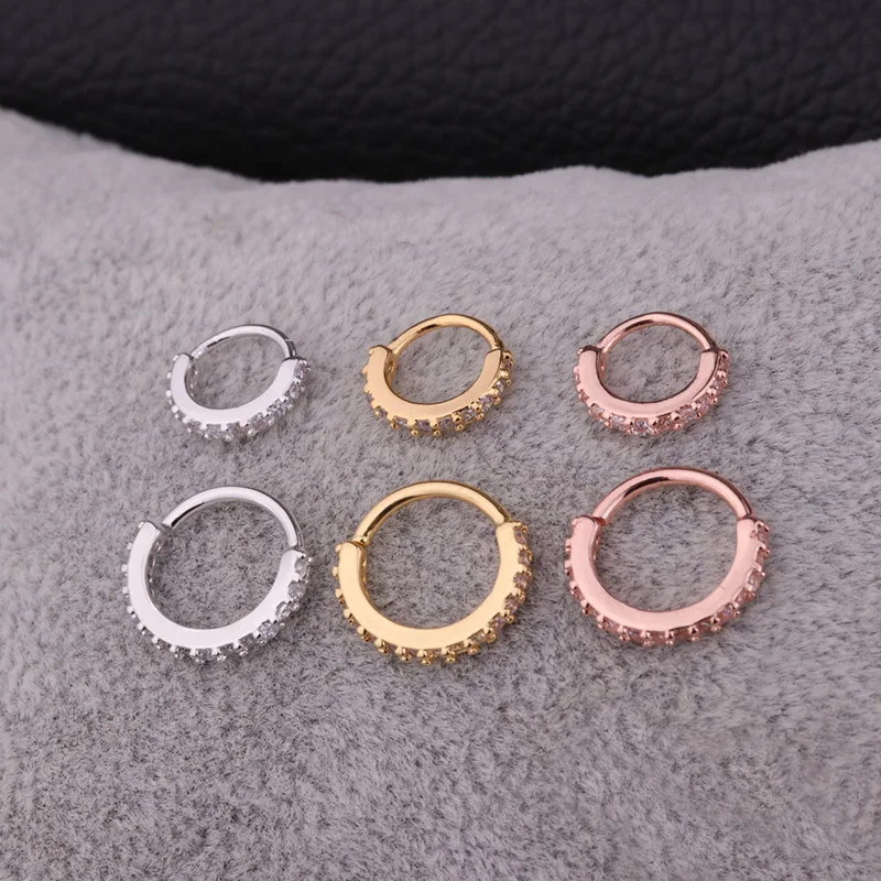 HTB1rMCYa41YBuNjy1zcq6zNcXXaq - Sellsets 1PC 6/8/10mm Cz Nose Hoop Helix Cartilage Earring Daith Snug Rook Tragus Ring Ear Piercing Jewelry