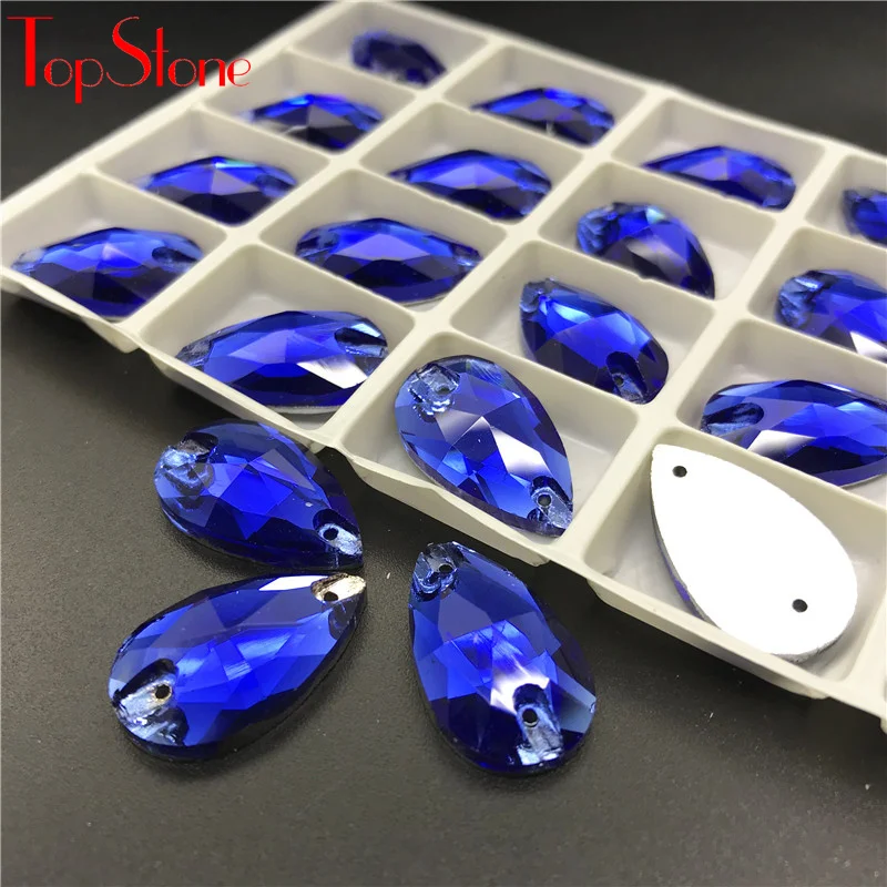 

Sapphire Color Pear Drop Sew On Rhinestone Glass Crystal Droplet Sewing Stone for DIY Dress Clothes Decoration
