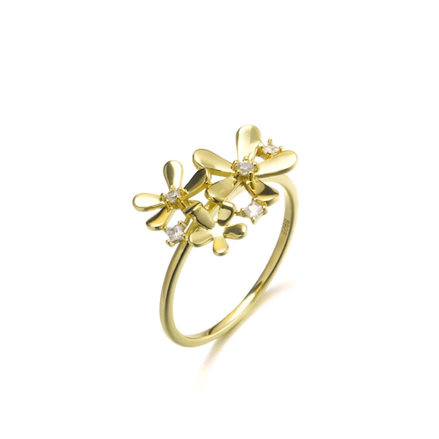 

Cubic Zirconia Rings Three Flowers Ring 14K Gold Bridal Jewelry Wedding Engagement Cock Ring Sets for Women Baby Girls
