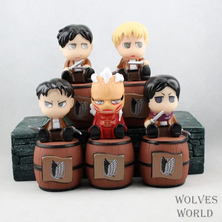 

Free shipping Japan attack animation giant Onslaught of giant piggy bank Sanli soldiers long hand office earners 6pcs/set boxed