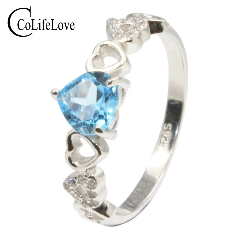 100% natural light blue topaz engagement ring for girl 6 mm heart cut