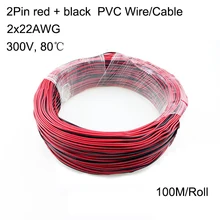100 м 2x22awg 2Pin ПВХ Провода красный+ черный Расширения Расширение Соединительный кабель Шнур для 5050 3528 один Цвет Светодиодные ленты
