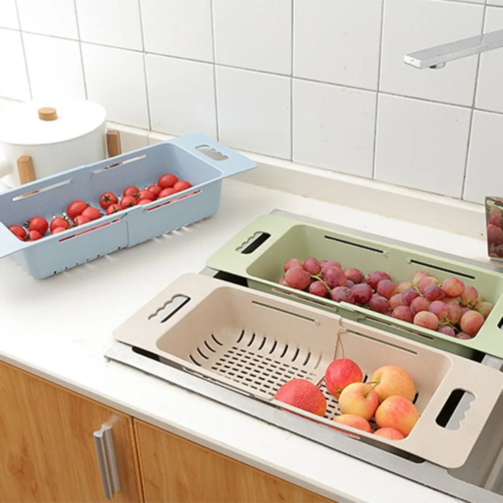 

Kitchen Sink Drain Basket Storage Drying Rack Holder Adjustable Sink Dish Drainer Drying Rack Vegetable Fruit Basket