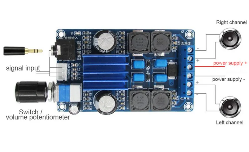 

TDA3116 DC12V 24V Amplifier Board 50W*2 2 Channel TPA3116D2 power Amplifier Board