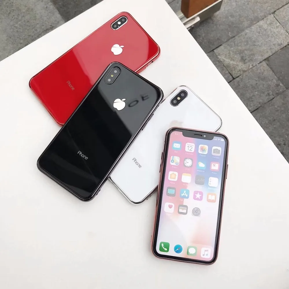 

Luxury tempered glass mobile phone case for iphoneX/xs max7/8 anti-fall female mirror xr plating soft edge