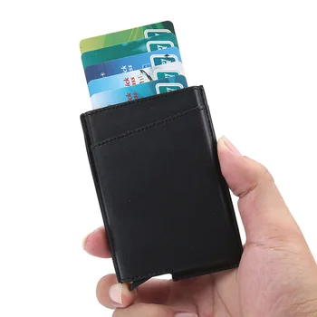 

Wholesale New Metal Card Holder RFID Aluminium Alloy Credit Card Holder PU Leather Wallet Antitheft Automatic Pop Up RFID Wallet