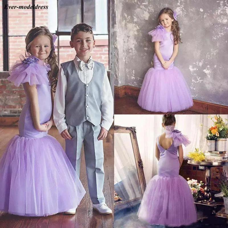 

Lavender Mermaid 2019 Girls Pageant Dresses Open Back Long Flower Girls Dresses For Wedding Vestidos flores