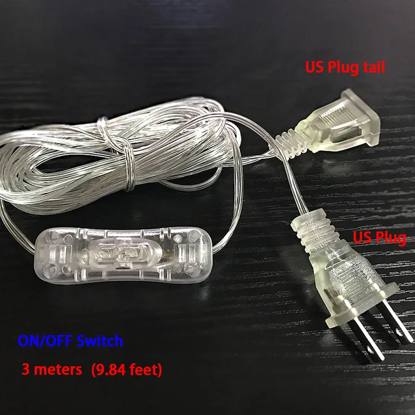 Удлинитель 3 м, удлинитель, кабель-удлинитель, штепсельная вилка европейского и американского стандарта для светодиодных гирлянд, Рождественские огни, гирлянды для сада и дома, вечерние украшения
