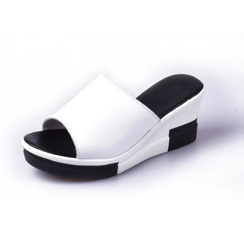 Cuñas Toe Mujer Huanqiu Jh152 Mujeres Señoras De 2018 Verano blanco Plataforma Zapatos Moda Toboganes Sandalias Peep Negro Cuero 8r8Aq60wx