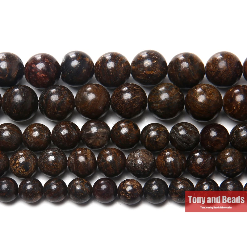 Natural Stone Bronzite Round Loose Beads 15" Strand 4 6 8 10MM Pick Size For Jewelry Making