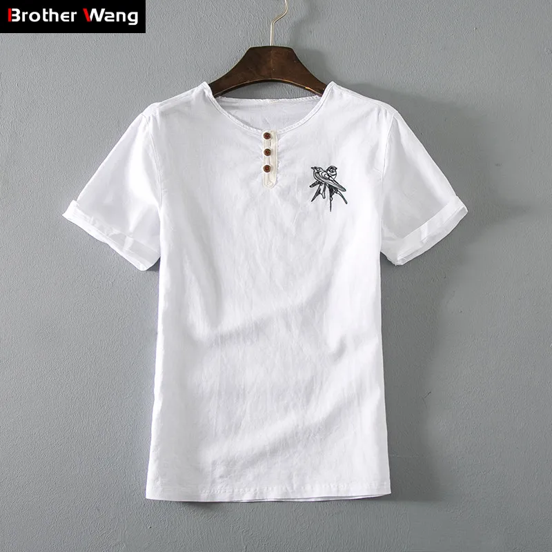 

Brand Clothes 2019 New Summer Men's Casual Linen T-Shirt Fashion Printing Flax Short Sleeve T-shirt Male