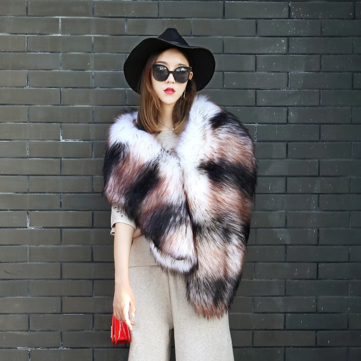 

New lady Blinger creative faux fur scarves multicolor tails party fur shawl warm thick fur pashmina cosplay winter wedding fur