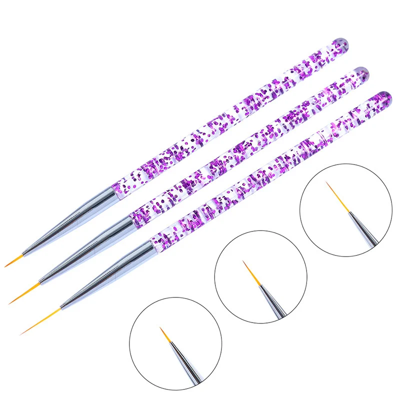 MEET ACROSS 3Pcs/set Nail Art Acrylic Liner Brush French Lines Stripes Grid Painting Drawing Pen 3D DIY Tips Manicure Tools