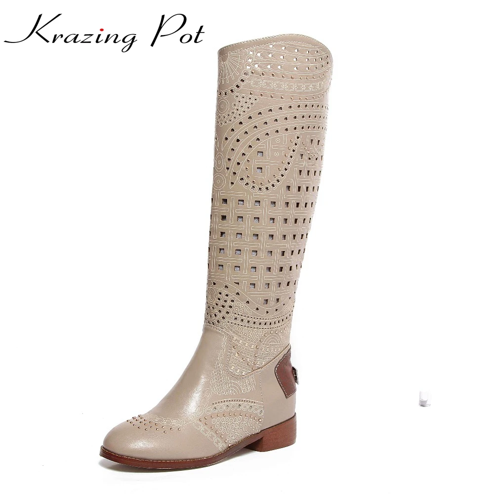 

2017 brand shoes cut outs carved hollow rivets round toe diamond plus size women summer boots med heels superstar sandals L9f2