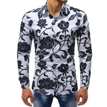 M-5XL мужская одежда Новая Осенняя мужская мода 3D печать цветок Повседневная деловая рубашка с длинными рукавами Camisa Masculina гавайская рубашка