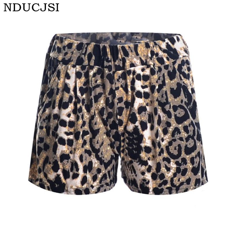 

NDUCJSI 2018 Women Summer Sexy Leopard Shorts Elastic Waist Shorts Thirds Plus Size Mid Waist Short Trousers Women's Clothing