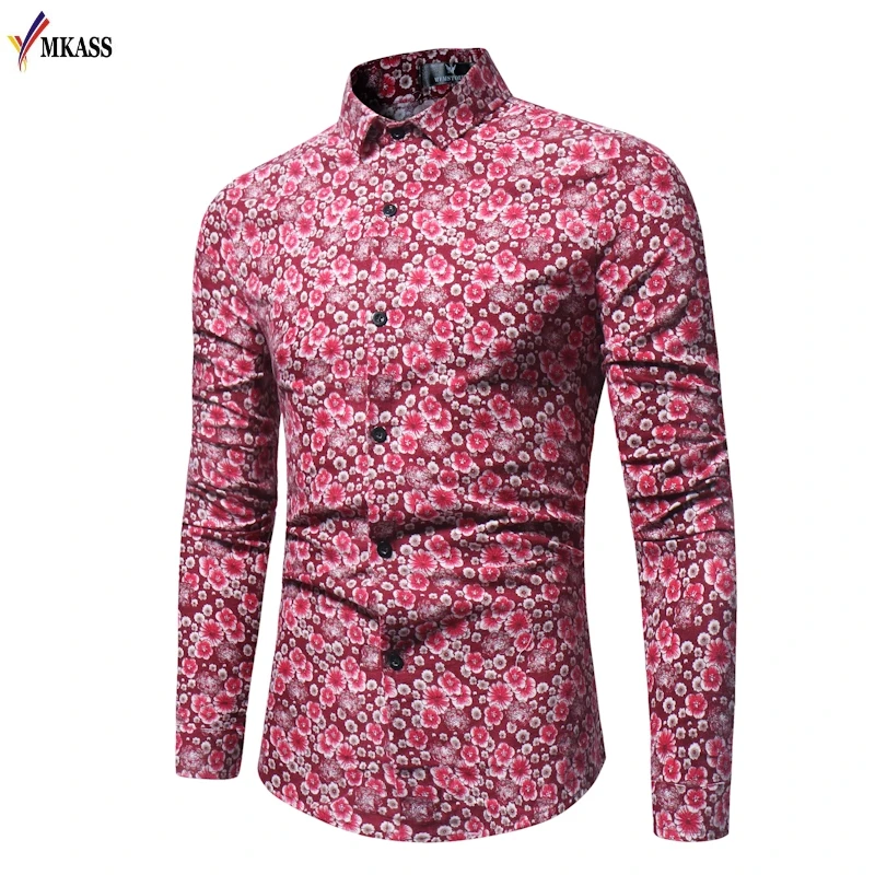 2018 Spring Floral Print Men Shirts Long Sleeve Mens Casual Shirt Slim Men Flower Printing Dress Shirts camisa masculina