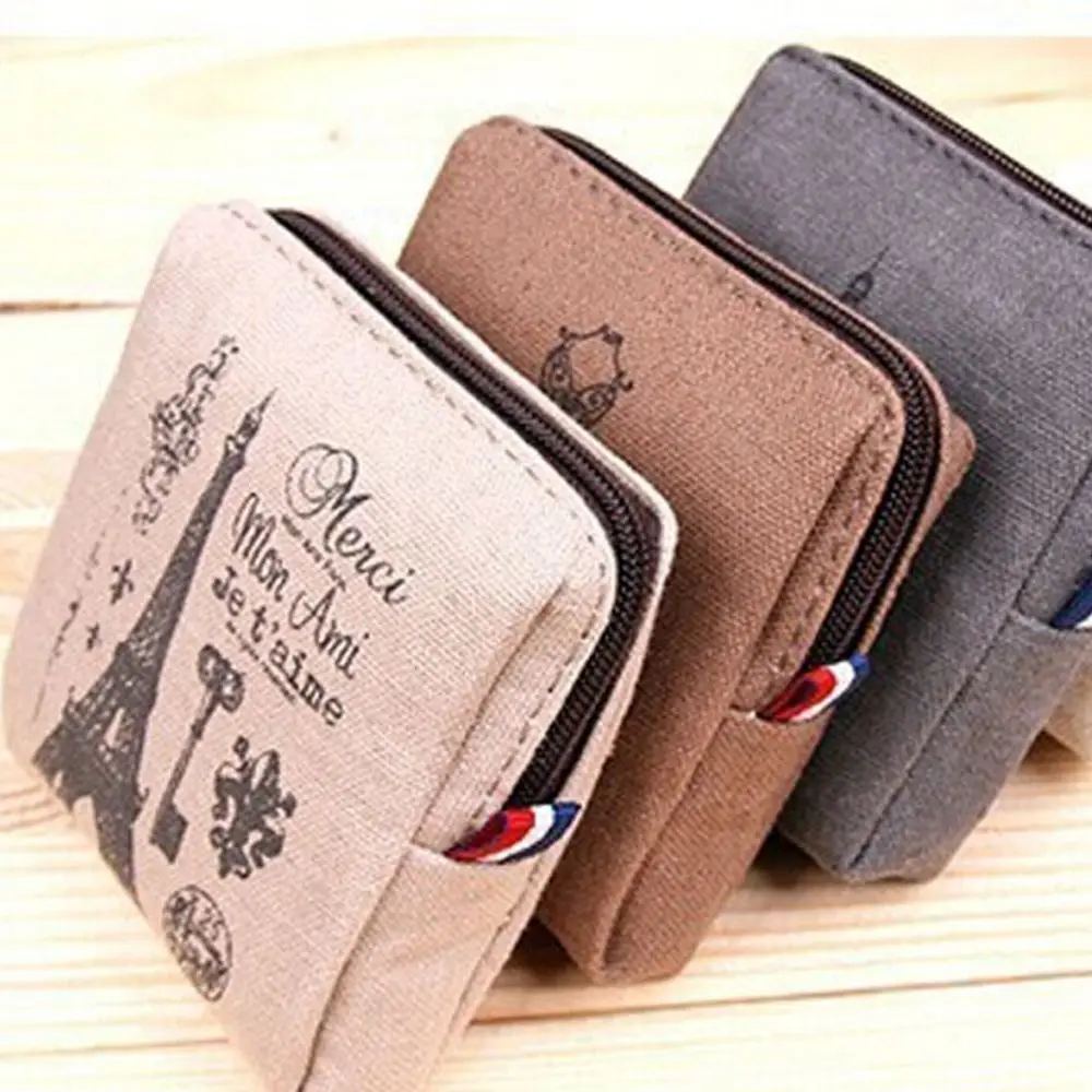 1 Pcs Classic Pattern Retro Paris Memory Canvas Tower Purse Wallet Card