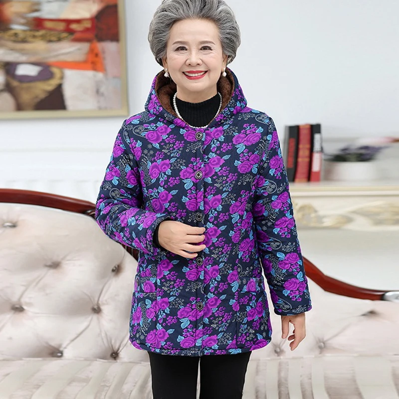  Plus size women's cotton jackets plus velvet thick guard clothes jacket winter wear elderly winter 