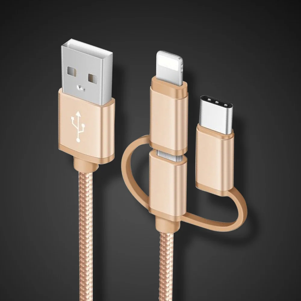 

Lighting Charging Cable for IPhone X 8 7 XS Plus Micro USB Type C for Xiaomi 5 Samsung S8 Phone 3 In 1 Nylon Charge Data Cord 1M