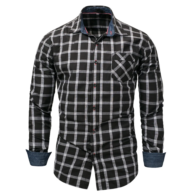 

2019 New Fashion Casual Long Sleeved Plaid Shirt 100% Cotton Social Business Dress Shirt Brand Clothing Plus Size