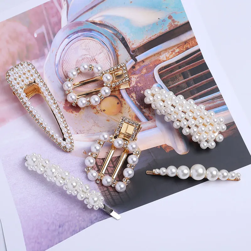 Pearl Hair Clip Rhinestone Snap Hairpins for Women Girls Hair Styling Accessories Aligator Hair Clamp Korean Bobby Pins Barrette
