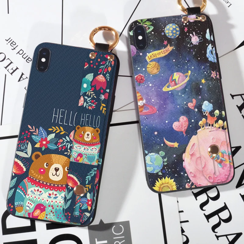 Чехлы с ремешком на запястье для iPhone 11 Pro XS XR MAX Ring Kickstand мягкий чехол из ТПУ X 8 7 6 6S