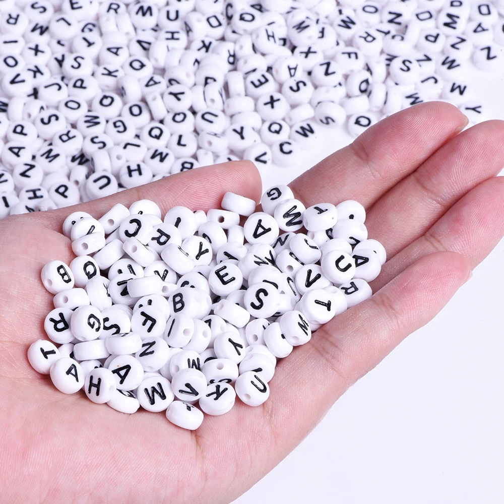 

A-Z Random Mixed White Oblate Round English Letters Alphabet Acrylic Beads For Jewelry Making DIY Bracelets 1000PCS 4*7mm