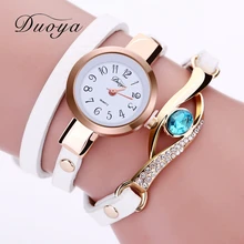 Relógio Marca de Luxo Mulheres Vestido Relógios de Ouro Pedra Preciosa Olho Duoya Mulheres Pulseira De Ouro Relógio Feminino relógios de Pulso de Quartzo de Couro