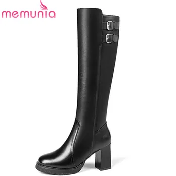 

MEMUNIA 2020 hot sale new knee high boots women high heels shoes genuine leather boots zipper platform high heels boots autumn