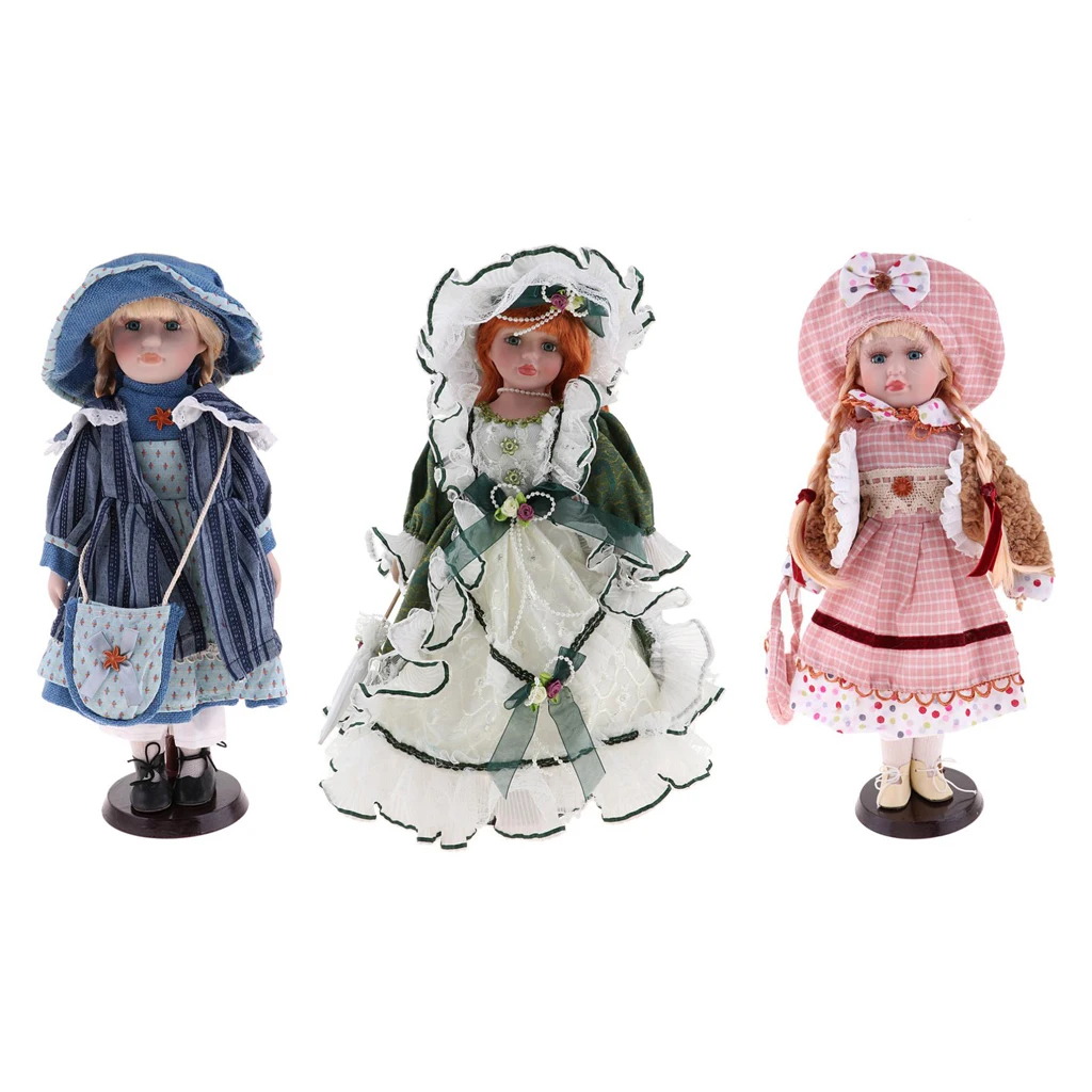 

40cm Excellent Workmanship Doll DIY Accessory Vintage Porcelain Lady Dolls With Display Stand