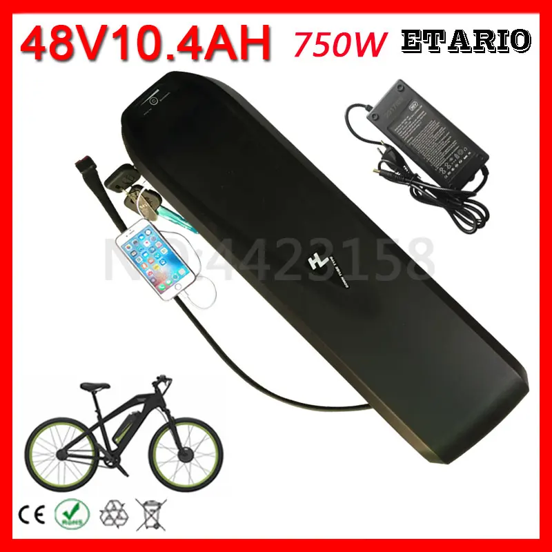 Top US EU No Tax Down tube ebike Battery 48V 10AH Lithium Battery 750W 48V Electric Bike Battery with USB+ 20A BMS 54.6V 2A Charger 1