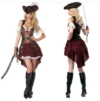 

cosplay party pirates of the Caribbean clothes nightclub DS women sexy uniform adult hot carnival halloween costume dress&hat