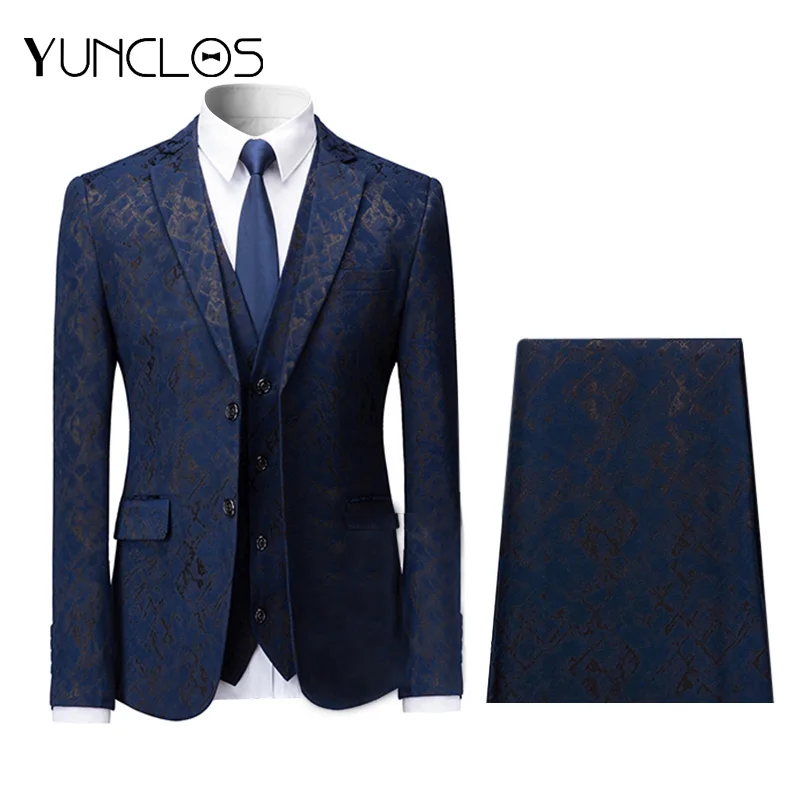 

YUNCLOS 3 PCS Jacquard Men's Suits Single Breasted Business Suits Tuexdos Casual Slim fit Men Suit Wedding Party Dress