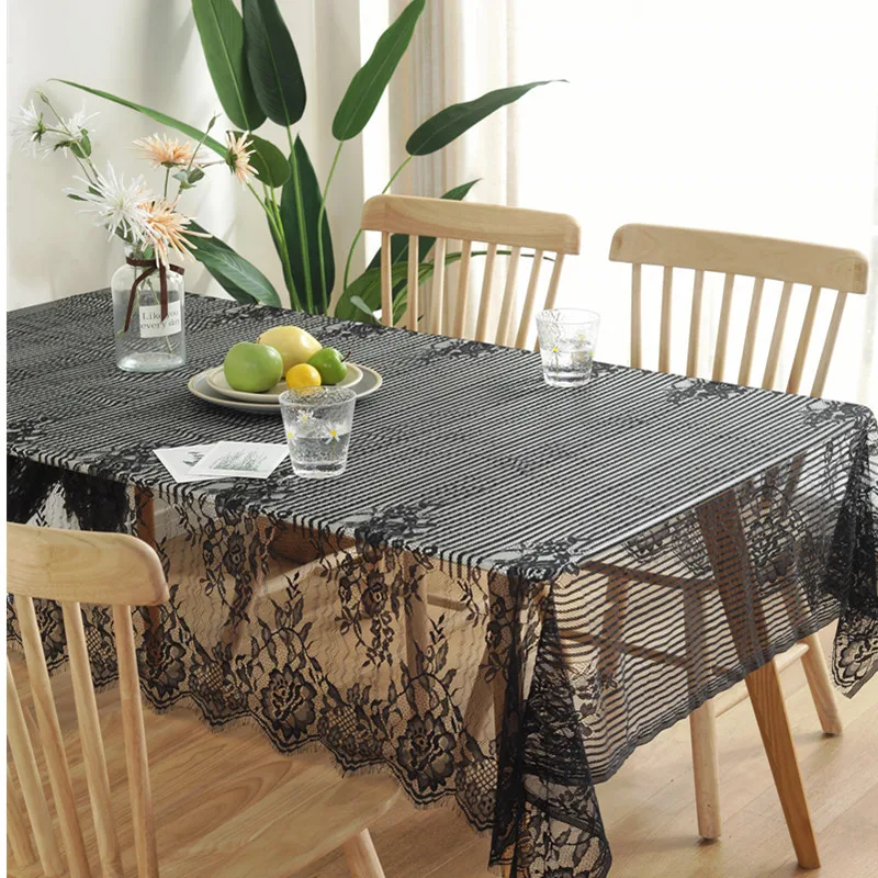 

American Country Eyelash Lace Tablecloth Black White Beautiful Table Cover Napkin Coffee Table Cafe Book Table Cloth