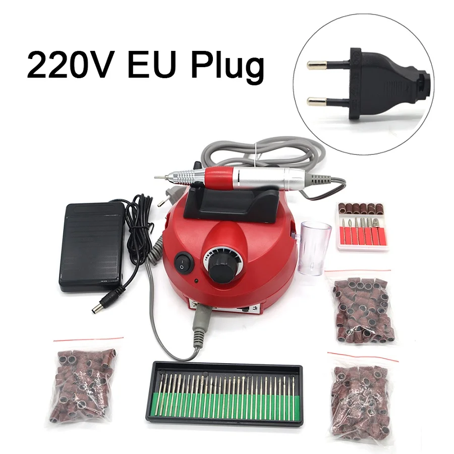 35000 об/мин Электрическая дрель для ногтей, пилочка для педикюра, набор для ухода за волосами, салонная машина, быстрая машинка, маникюрный педикюрный набор 202 - Цвет: Red-EU-30-150